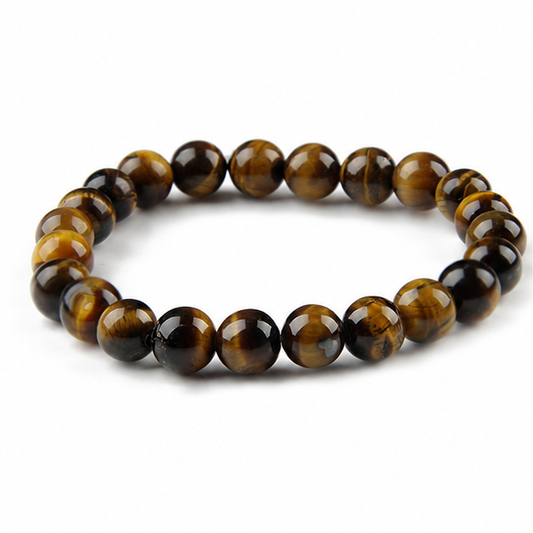 Tiger Eye 8 mm Bead Bracelet on white background