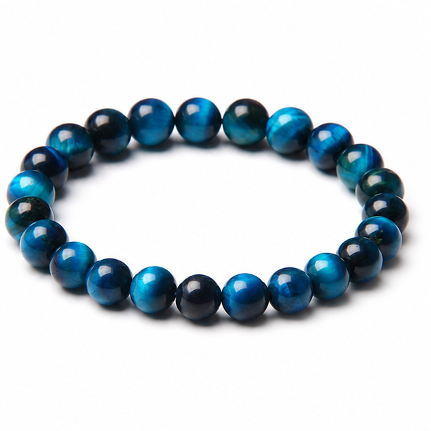 Royal Blue Tiger Eye Bead Bracelet on white background