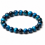 Royal Blue Tiger Eye Bead Bracelet on white background