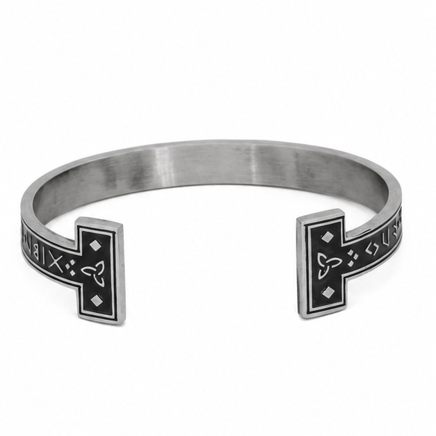 Viking Rune Titanium Steel Cuff on white background