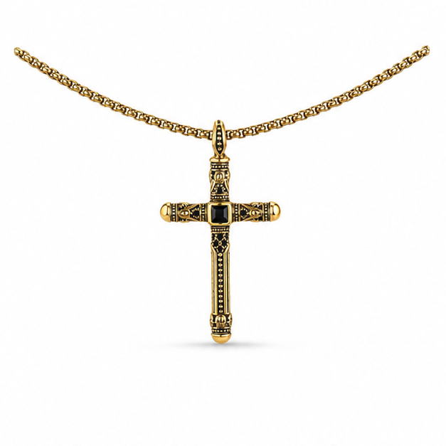 Vintage Stainless Steel Cross Necklace on white background
