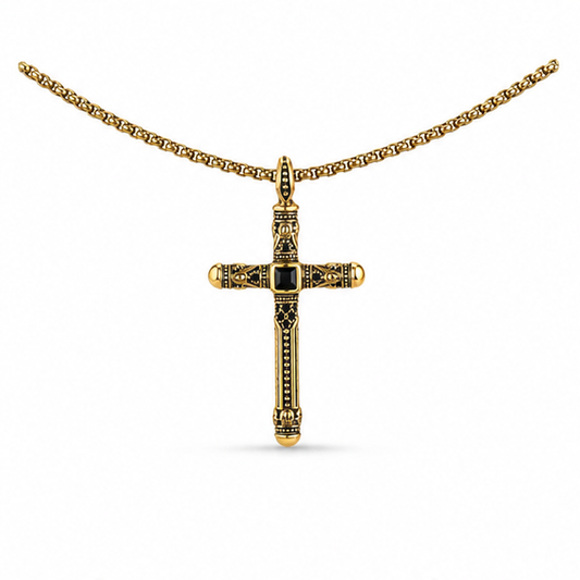 Vintage Stainless Steel Cross Necklace on white background