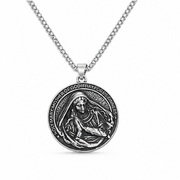 Virgin Mary Stainless Steel Medallion Necklace on white background