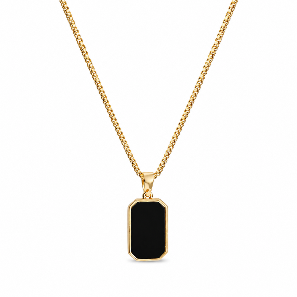 Black Rectangular Pendant Necklace on pure white background