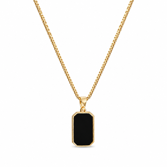 Black Rectangular Pendant Necklace on pure white background