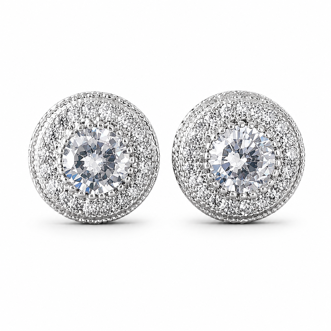 10mm Halo Stud Earrings on pure white background