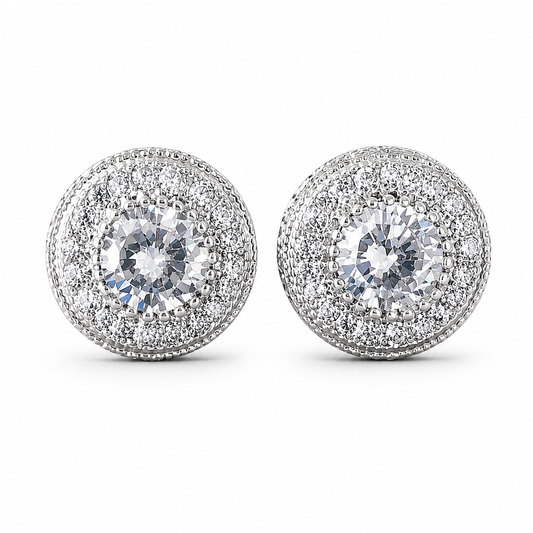 10mm Halo Stud Earrings on pure white background