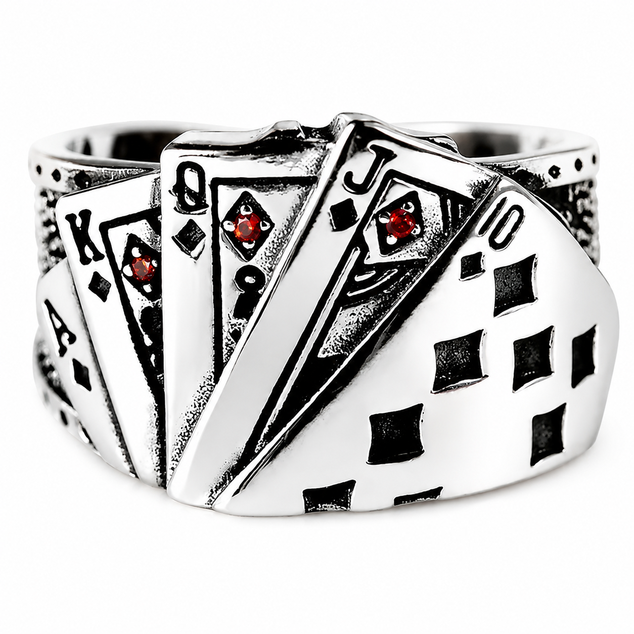 Vintage Poker Card Statement Ring on pure white background