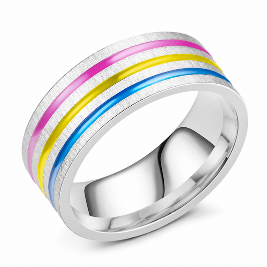 Bright Triple-Inlay Titanium Steel Ring on pure white background
