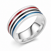 Dark Triple-Inlay Titanium Steel Ring on pure white background
