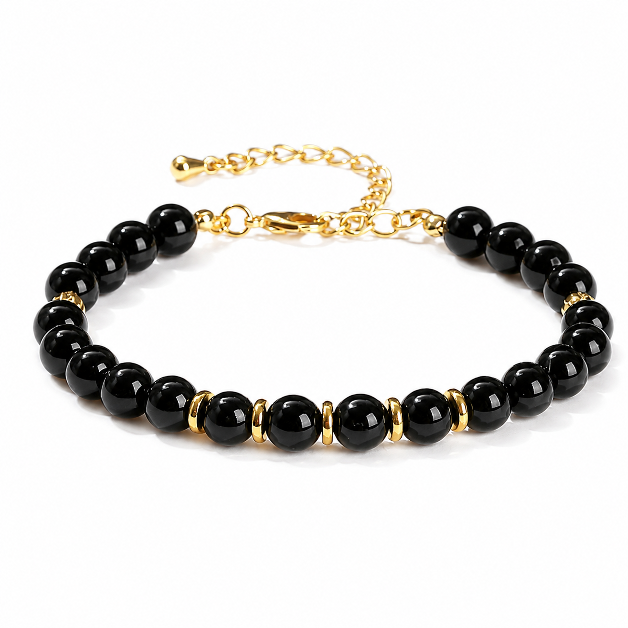 6mm Natural-Stone Stainless Bracelet on pure white background