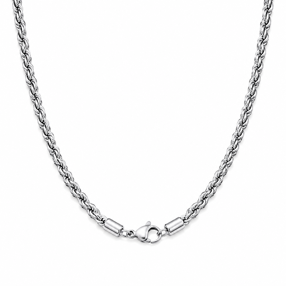 Twisted Rope Stainless Steel Chain on pure white background