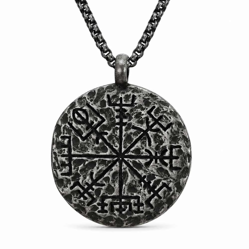 Viking Rune Medallion Necklace on pure white background