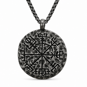 Viking Rune Medallion Necklace on pure white background