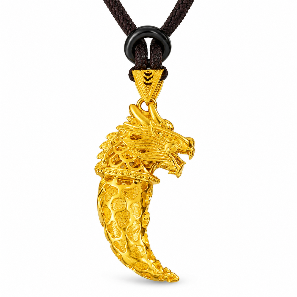 Gold Wolf-Fang Pendant Necklace on pure white background