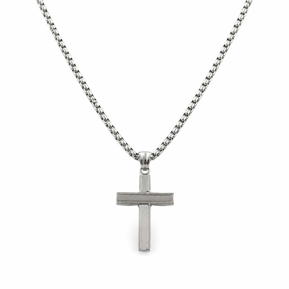 Classic Stainless-Steel Cross Pendant on pure white background
