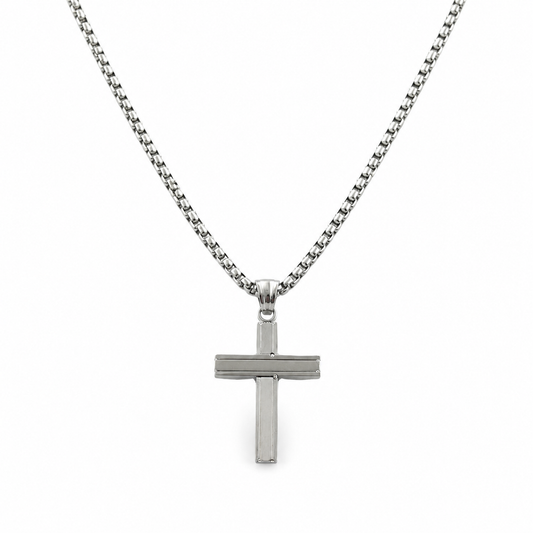 Classic Stainless-Steel Cross Pendant on pure white background