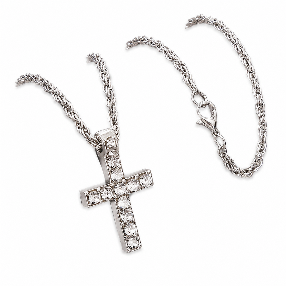 Pavé Cross Rope-Chain Necklace on pure white background