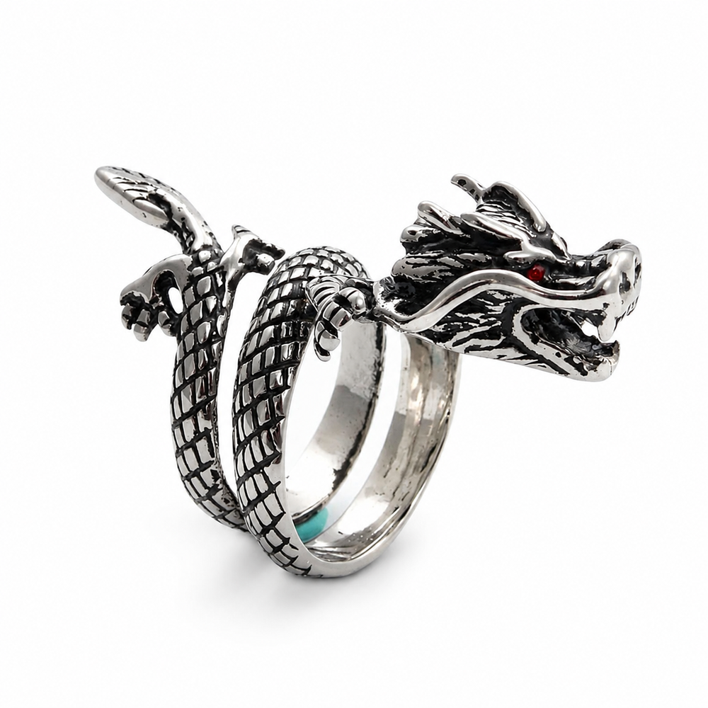 Antique Dragon Wrap Ring on pure white background