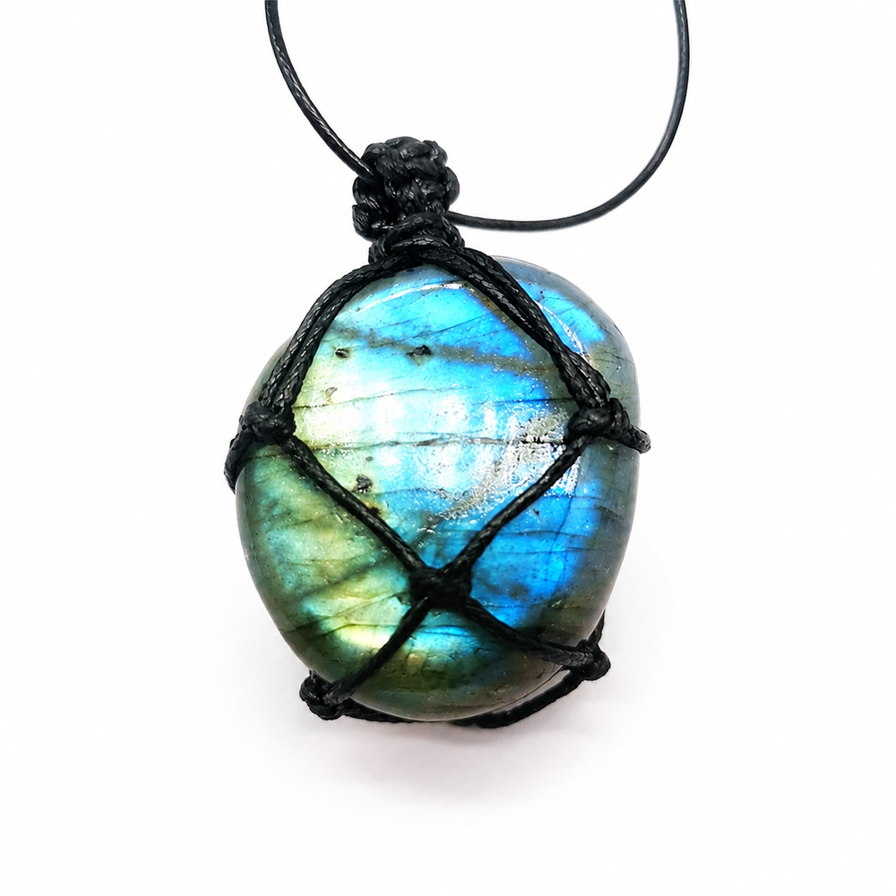 Blue Labradorite Cord Pendant on pure white background