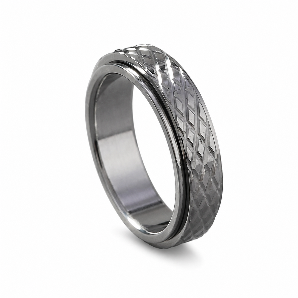 6mm Stainless-Steel Mesh-Inlay Ring on pure white background