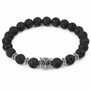 Lava-Stone Owl Bead Bracelet on pure white background
