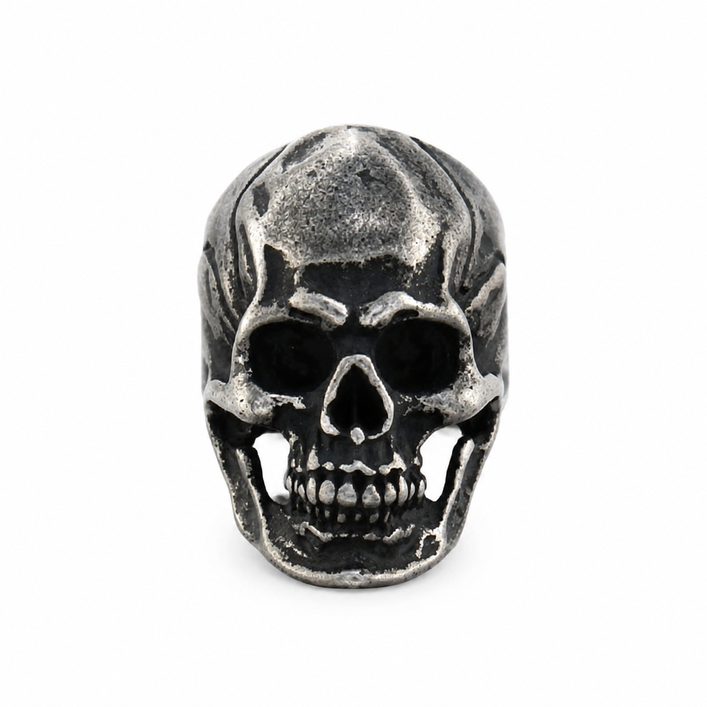 Antique Skull Statement Ring on pure white background