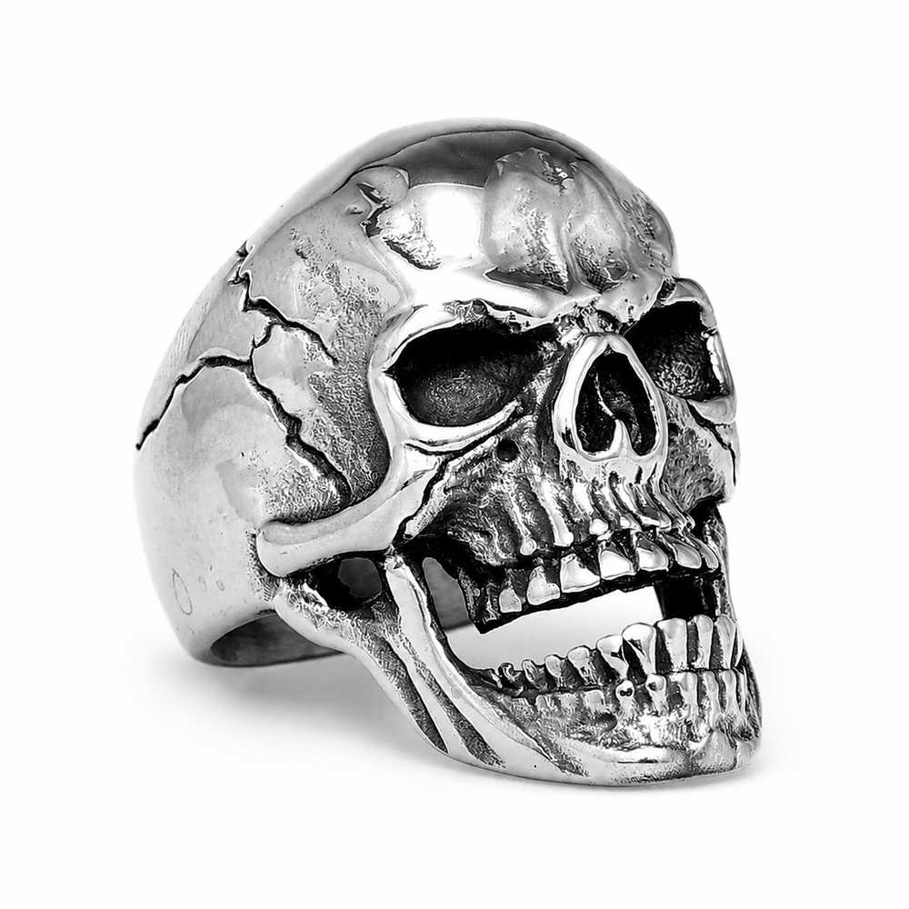 Polished Cracked-Skull Ring on pure white background