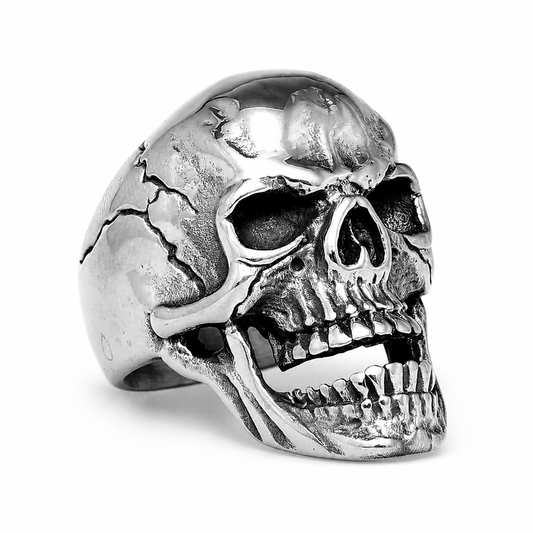 Polished Cracked-Skull Ring on pure white background