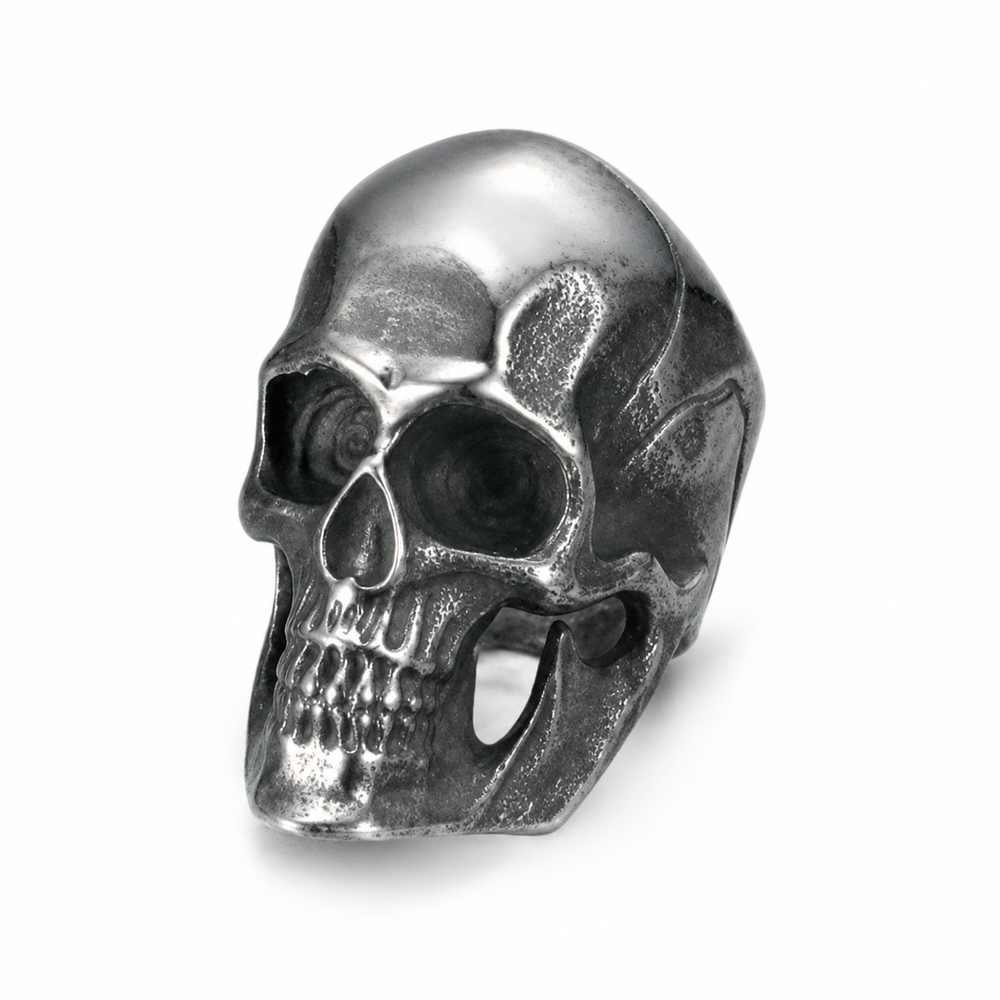 Vintage Long-Skull Ring on pure white background