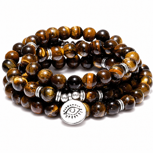 108-Bead Tiger Eye Wrap Necklace on pure white background