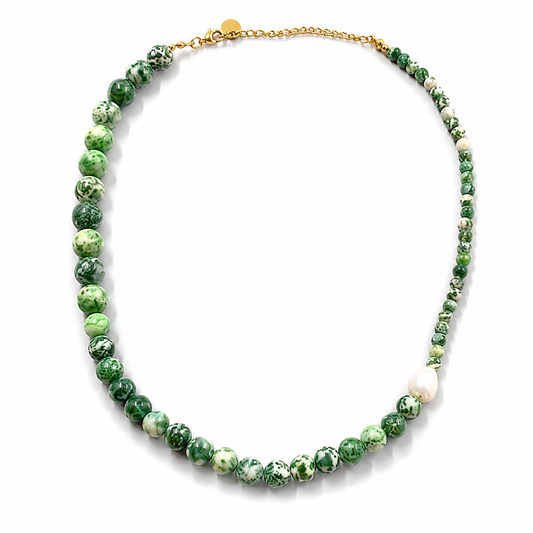 Natural Turquoise Patchwork Necklace on pure white background