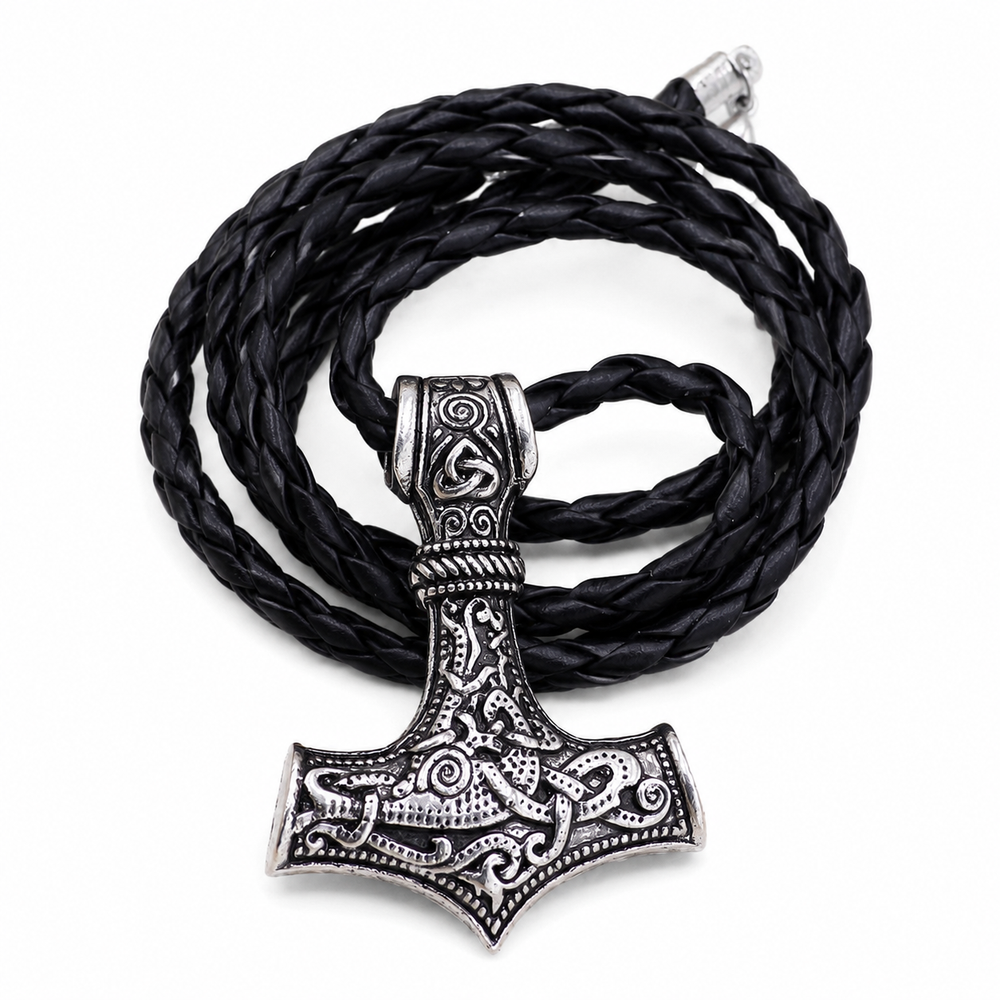 Nordic Thor’s Hammer Pendant Necklace on pure white background