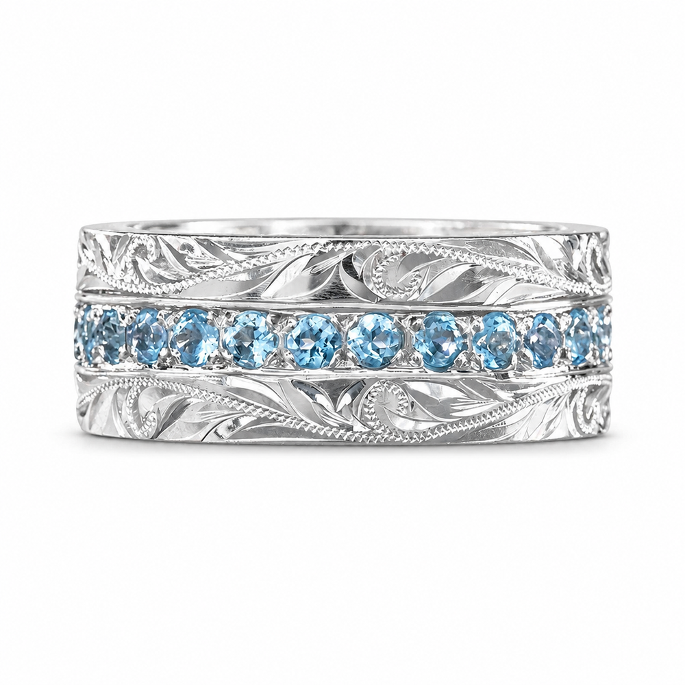 Wheat-Pattern Zircon Statement Ring on pure white background