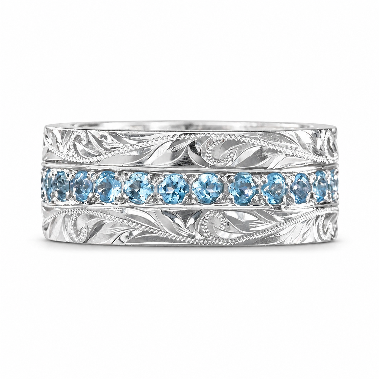 Wheat-Pattern Zircon Statement Ring on pure white background