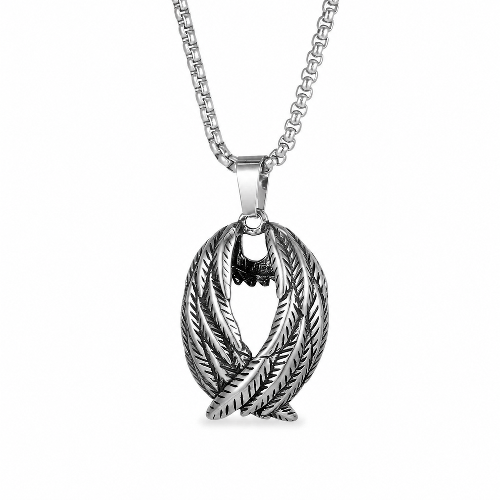 Stainless-Steel Wings Pendant Necklace on pure white background