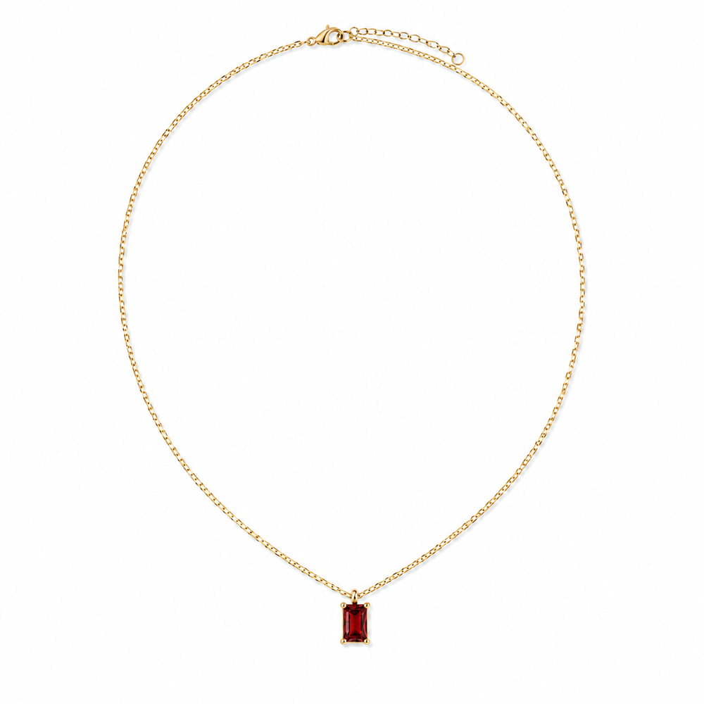 Rectangular Birthstone Pendant Necklace on white background