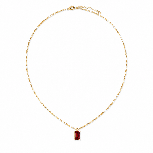 Rectangular Birthstone Pendant Necklace on white background