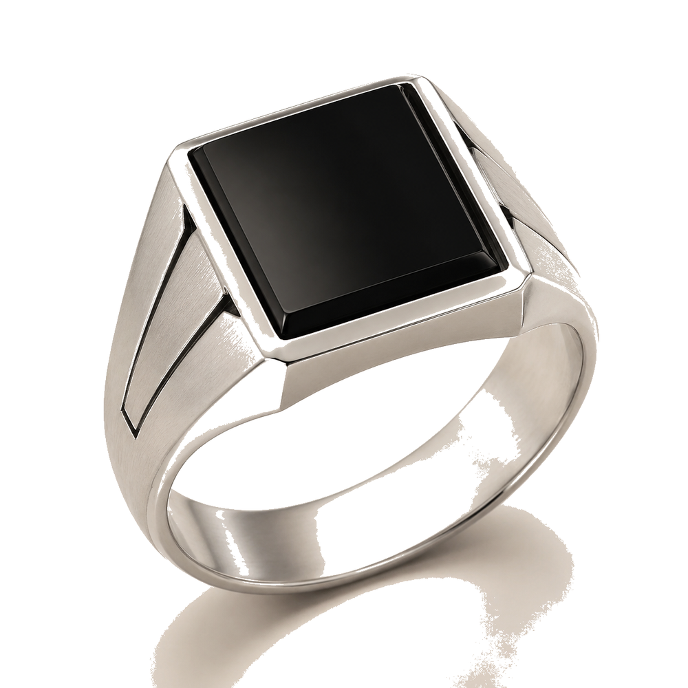 Black Agate Signet Ring on a clean white background