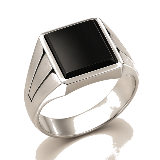 Black Agate Signet Ring on a clean white background