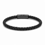 Men's black braided leather bracelet on white