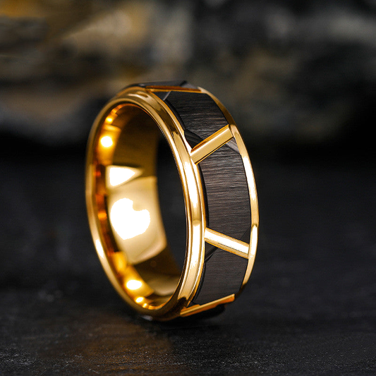 Black & Gold Tungsten Ring on a clean white background