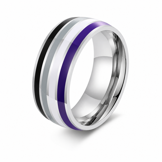 Black & Purple Stripe 8mm Ring on pure white background