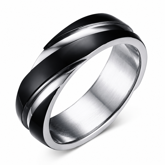 Black titanium twill ring on pure white