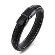 Black Leather & Titanium-Steel Bracelet – image 2 