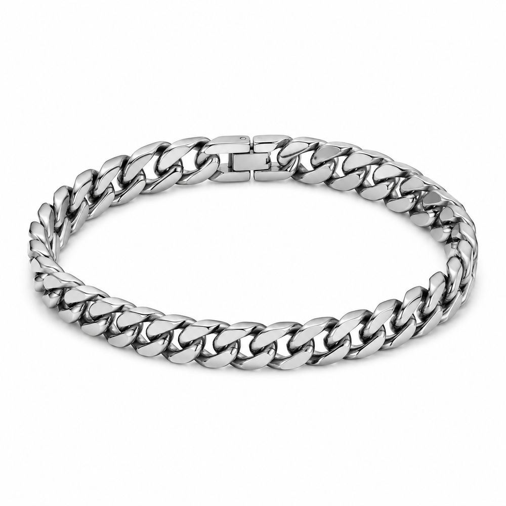 Men's bold titanium-steel curb bracelet on white