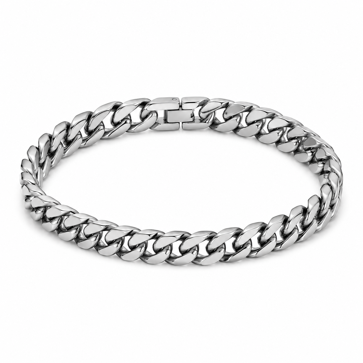 Men's bold titanium-steel curb bracelet on white
