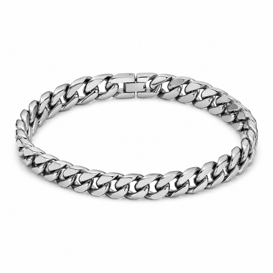Men's bold titanium-steel curb bracelet on white