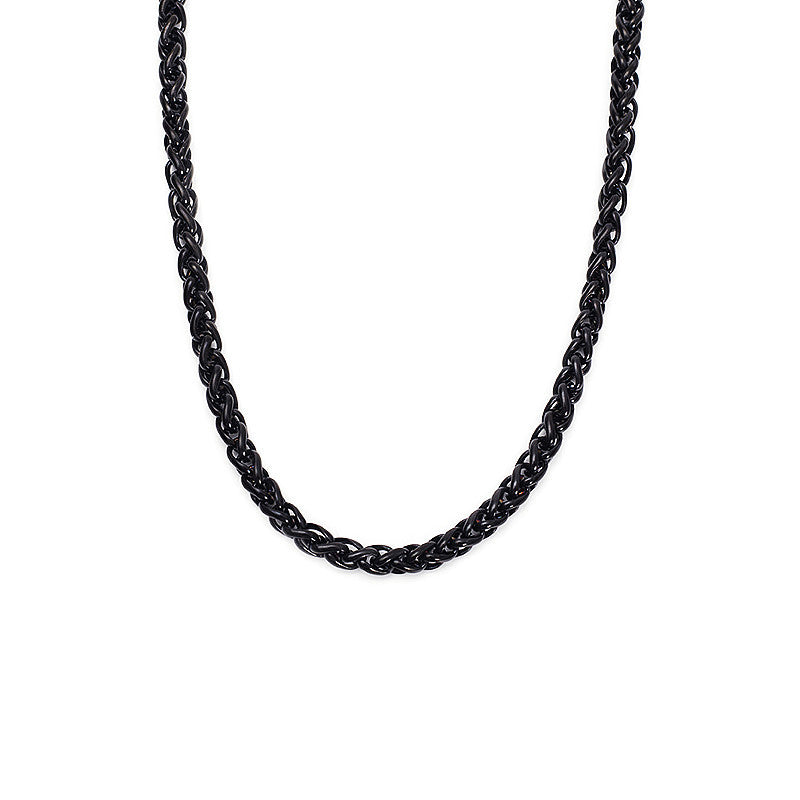 Men's black 3mm woven chain necklace on white