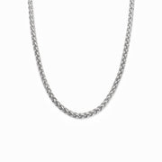 Men's silver 3mm woven chain necklace on white